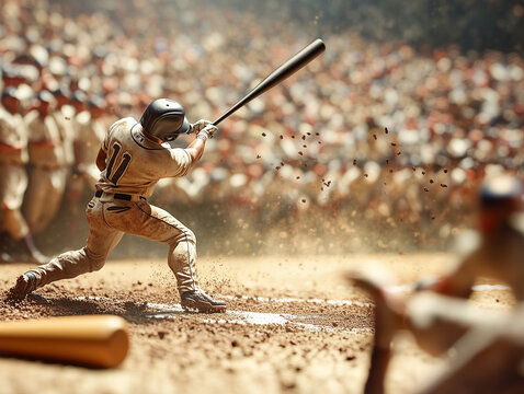 Professional baseball player hitting a home run in a crowded stadium