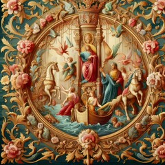 Naklejka premium Velvet Tapestry Combines velvet pile with tapestry weaving techn