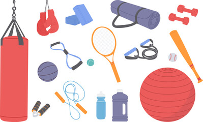 sport set in flat style on white background