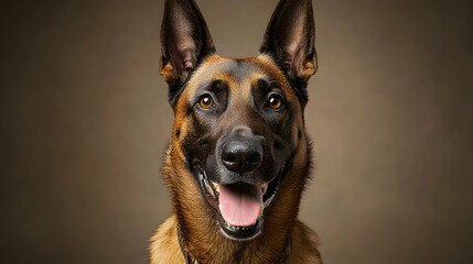 Happy Belgian Malinois Dog with Bright Eyes and Fluffy Ears