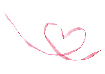 Heart Watercolor Ribbon in Pink Color, Hand Drawn Flowing Line, Modern Artistic Element. Decorative...