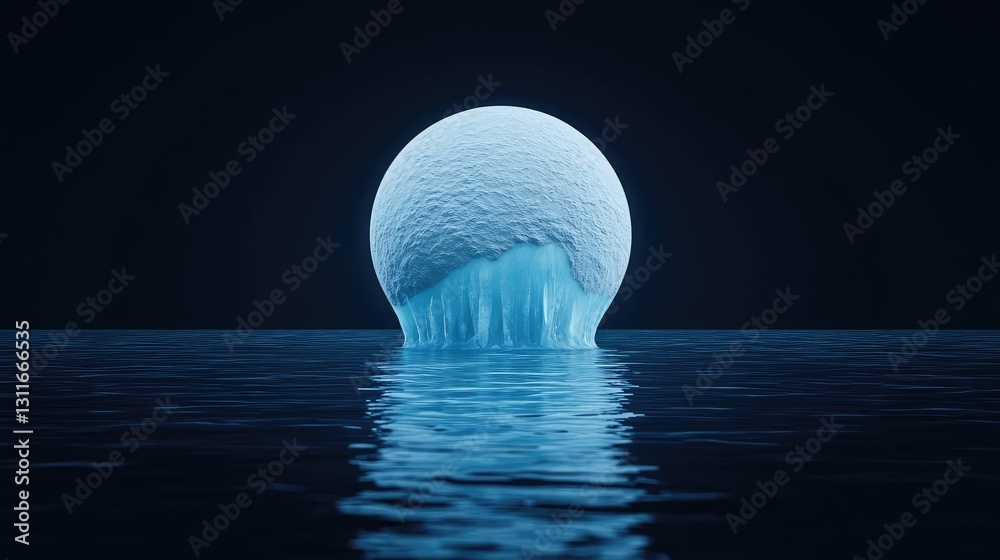 Poster iceberg melting idea. a stunning ice formation emerging from calm waters, creating a serene and tran