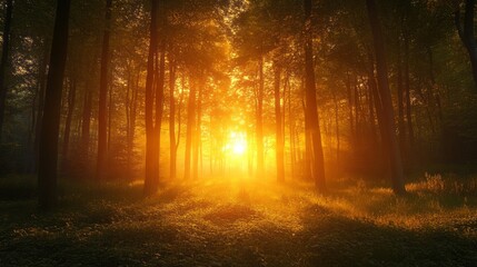 Naklejka premium Generic Radiant Forest Overview Glowing Canopy Sunset