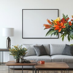 Orange lilies and greenery in a modern living room.