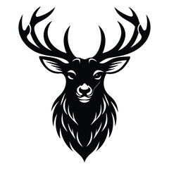 Fototapeta premium Majestic Deer Head Silhouette Vector, Elegant Black Deer Icon Collection, Reindeer Logo, and Wildlife Symbol on a Clean White Background