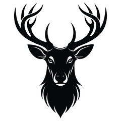 Fototapeta premium Majestic Deer Head Silhouette Vector, Elegant Black Deer Icon Collection, Reindeer Logo, and Wildlife Symbol on a Clean White Background