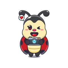 ladybug with camera. mascot cartoon character vector illustration.