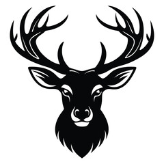 Fototapeta premium Majestic Deer Head Silhouette Vector, Elegant Black Deer Icon Collection, Reindeer Logo, and Wildlife Symbol on a Clean White Background