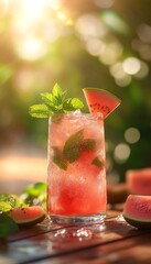 watermelon artisan mojito in a glass on the beach