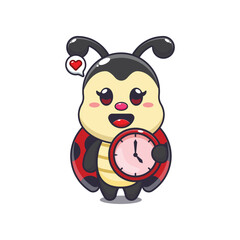 ladybug with clock. mascot cartoon character vector illustration.