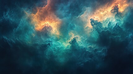 Dramatic Teal and Orange Cloud Formations Abstract Celestial Art Fantasy Sky Background