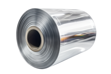 Shiny Roll Of Silver Foil On White Background. Metallic And Reflective Surface.