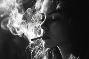 Fototapeta premium Nonsmoker: Woman Focusing on Cigarette to Stop Smoking Addiction