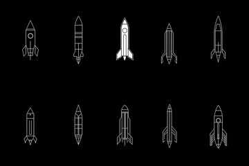 Obraz premium Rocket Icons Set - Black Background