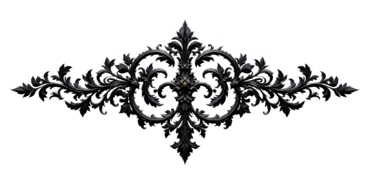 Ornate Black Floral Design on Transparent Background