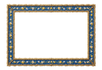 Ornate Blue and Gold Mirror Frame with Floral Design