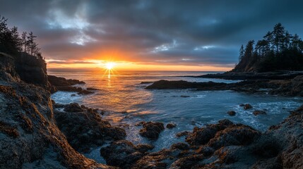 Obraz premium Generic Radiant Coastal Scene Horizon Glowing Sunrise