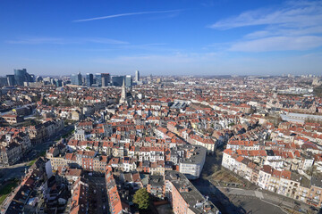 Obraz premium Aerial view on the north of Brussels by clear blue sky