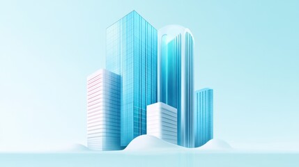Abstract cityscape, modern buildings, digital art, business concept, minimal background