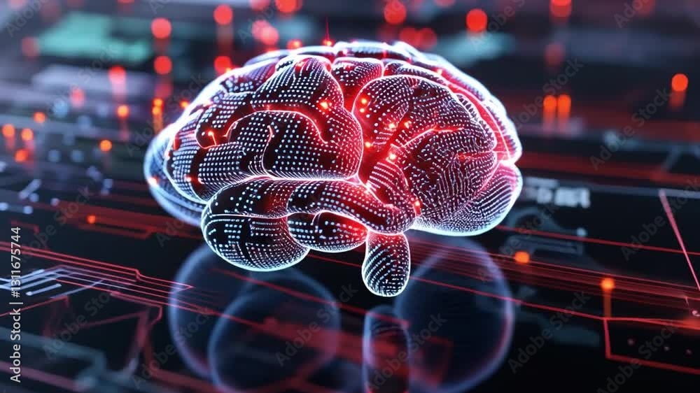 Poster futuristic digital brain glowing circuitry showcase of artificial intelligence, neural innovation, a