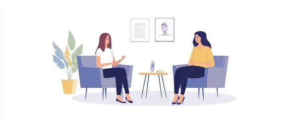 Therapy Session Illustration Flat Design Female Therapist Patient Counseling Support Mental Health Care       