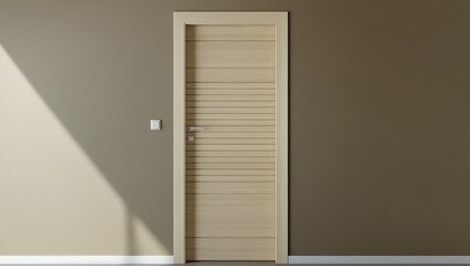Neutral taupe wall with seamlessly blended birchwood door.