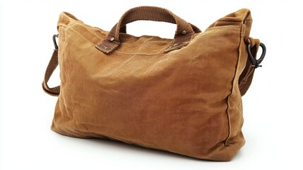 Brown Canvas Bag on White Background