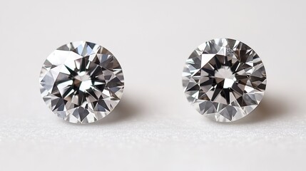 Side-by-side comparison of natural and lab-created diamonds under a jeweler's loupe.