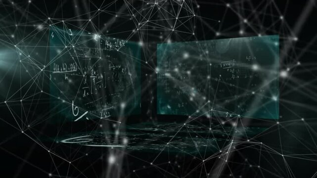 In school, child watching animation of mathematical equations forming digital interface - Powered by Adobe