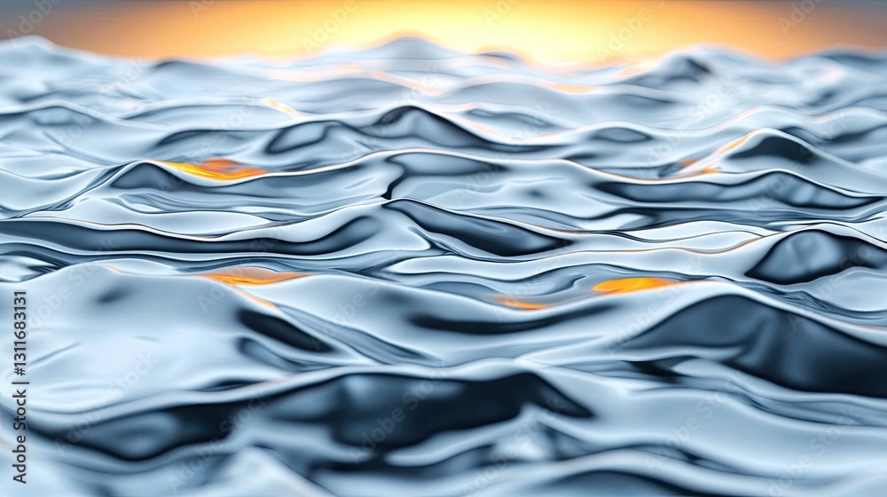 Aufkleber iceberg melting concept. serene water waves reflecting warm sunlight at dawn, creating a tranquil at