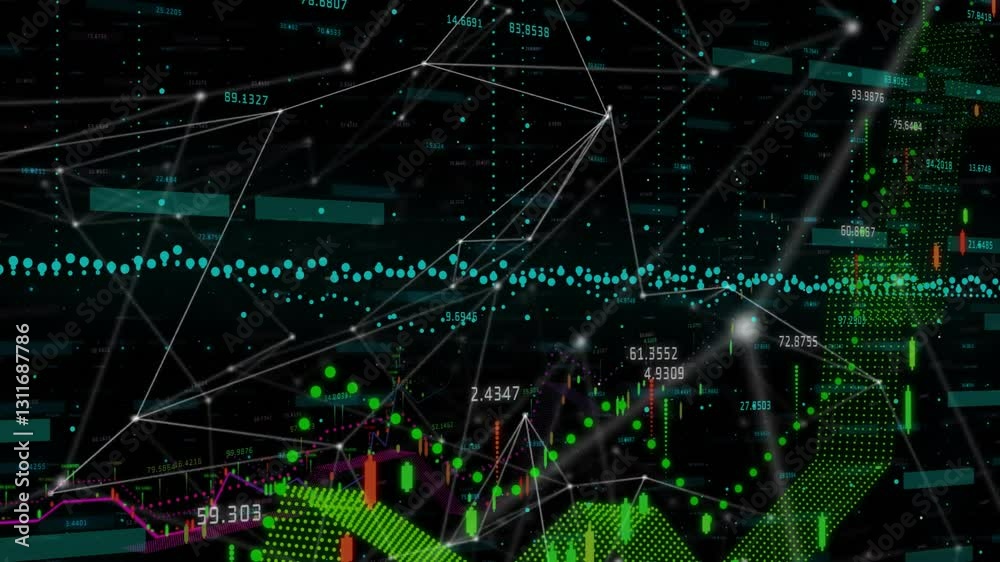 Poster in school, creating animation of digital data visualization with graphs and charts