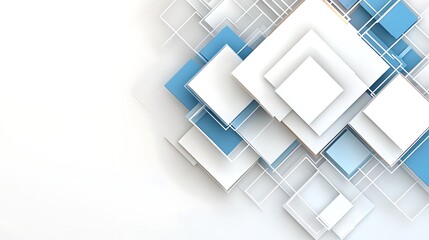 Abstract Geometric Design Overlapping White and Blue Squares Modern Minimalist Background