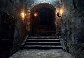 Fototapeta premium Dark Stone Staircase Scene