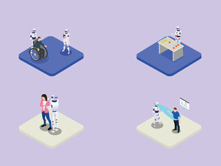 Fototapeta premium Artificial Intelligence in Healthcare, Science, and Assistance - Futuristic Robotics 3d flat vector illustrations