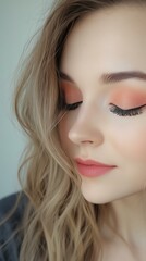 Fototapeta premium Sunset Gradients Portrait of a woman with soft makeup look.
