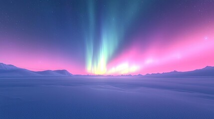 Aurora borealis northern lights concept. Stunning display of the aurora borealis lighting up the night sky over a snowy landscape.