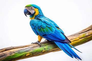 Fototapeta premium Vibrant Blue-winged Macaw Isolated on White Background - High-Resolution Stock Photo