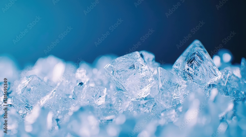 Poster iceberg melting idea. close-up of icy crystals reflecting light, creating a cool and refreshing atmo