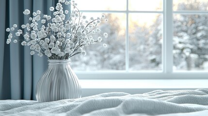 Cozy Bedroom Window Snow View