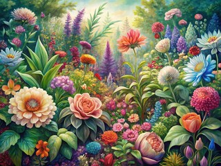 Vibrant Detailed Flower Garden Illustrations for Book Covers - Candid Photography Style