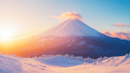 Fototapeta premium n extraordinary winter landscape showcasing a towering snowy peak as the sun rises
