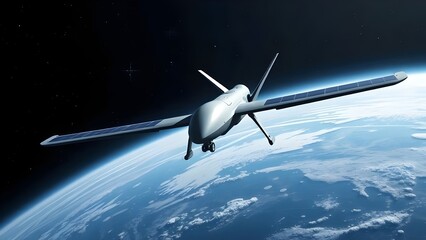 Military Drone in Orbit Around Earth, Space-Based Recon
