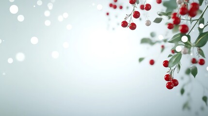 Obraz premium Red Berries and Green Leaves on a Soft Background with Lights