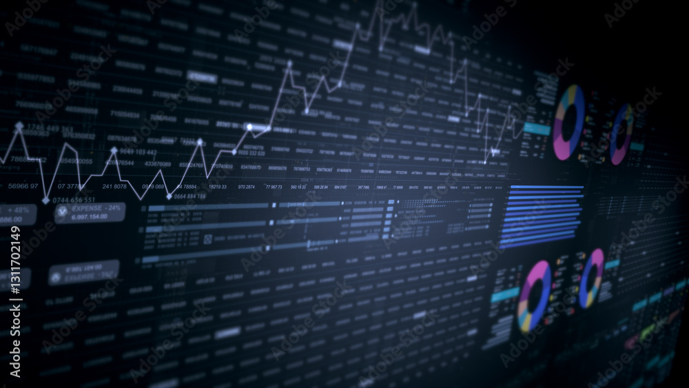 Poster Dynamic data visuals for business info graphics, animated charts, and data-driven insights for a business meeting mock-up. Explore the world of trading, stock exchanges, and crypto