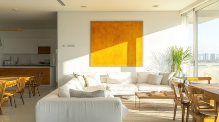Fototapeta premium Modern apartment living room with city view