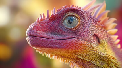 Naklejka premium Vibrant Pink Lizard Profile Closeup with Yellow Undertones