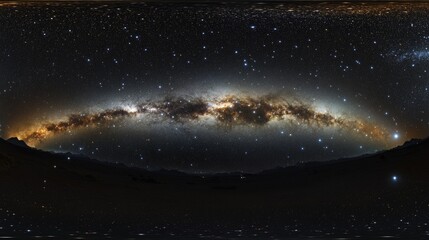 A panoramic view of the Milky Way galaxy. The stars are scattered throughout the sky, creating a sense of vastness and wonder. The image evokes a feeling of awe and amazement at the beauty