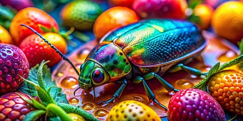 Fototapeta premium Vibrant Food Photography: Insect Scale Texture with Spray Paint Art on Delicious Dishes