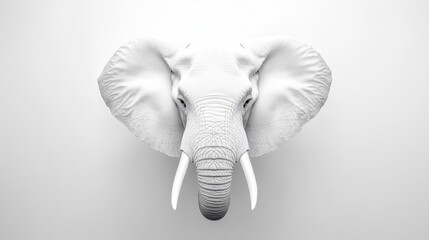 White Elephant Head Monochromatic 3D Textured Animal Portrait