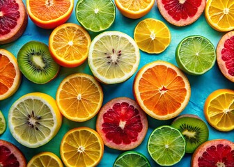 Fototapeta premium Vibrant Fruit Slices: A Scientifically Inspired Fashion Photography